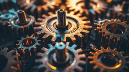 Poster - machine gears close up inside yellowish glow