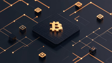 Poster - Digital interface with blockchain representing the new economic framework.