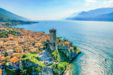 Wall Mural - View of the Scaliger Castle of Malcesine. Malcesine, Lake Garda, Italy