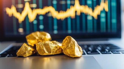 Aufkleber - Detailed shot of a gold price chart on a laptop screen, highlighting recent trends.