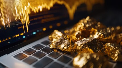 Aufkleber - Detailed shot of a gold price chart on a laptop screen, highlighting recent trends.