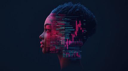 Poster - 3D rendered human brain profile silhouette, concept of mind and intelligence