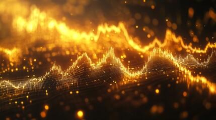 Leinwandbilder - Detailed view of a gold market graph with fluctuating lines on a dark background.
