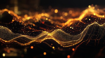 Leinwandbilder - Detailed view of a gold market graph with fluctuating lines on a dark background.
