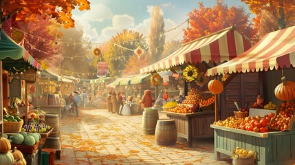 Autumn Market in a Cozy Town