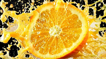 Poster - A slice of orange is in a glass of orange juice