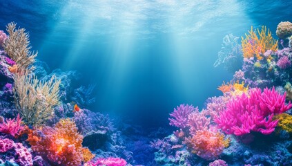 Wall Mural - Stock photo of underwater sea in blue sunlight.