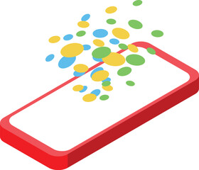 Poster - Isometric view of a smartphone emitting colorful bubbles, representing data transfer