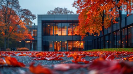 Autumn Leaves in Front of Modern Building