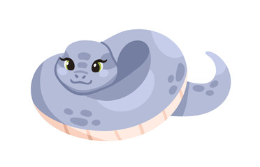 Poster - Cute snake. Happy funny cartoon coiled python. Adorable kawaii character, charming viper lying, relaxing. Lovely baby cobra resting. Kids flat vector illustration isolated on white background