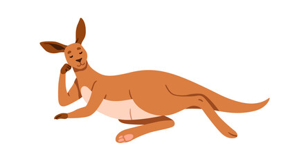 Poster - Kangaroo lying in relaxed pose. Cute Australian marsupial enjoying leisure. Adorable funny charming animal character in elegant chilling position. Flat vector illustration isolated on white background