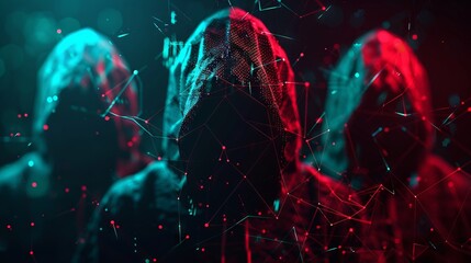 Poster - A cyber attack or Cybersecurity concept. Abstract digital hacker teams are hacking system. Polygonal conception of fraud and internet criminal. Vector 3D illustration. Technology futuristic background
