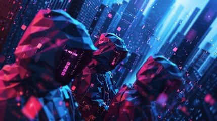 Poster - A cyber attack or Cybersecurity concept. Abstract digital hacker teams are hacking system. Polygonal conception of fraud and internet criminal. Vector 3D illustration. Technology futuristic background