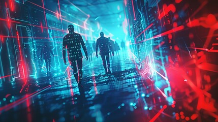 Poster - A cyber attack or Cybersecurity concept. Abstract digital hacker teams are hacking system. Polygonal conception of fraud and internet criminal. Vector 3D illustration. Technology futuristic background