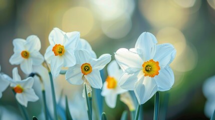 Wall Mural - Close up of small white daffodil group