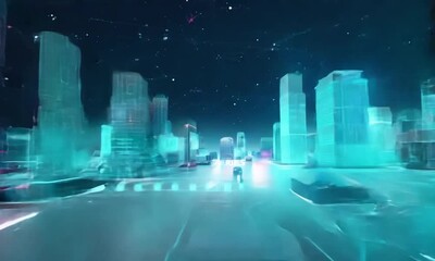 Wall Mural - Neon Cityscape: Digital Metropolis of the Future