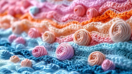 Poster - Mesmerizing abstract background showcasing crochet patterns in soft pastel colors, providing a delicate and intricate visual effect for creative projects. high resolution Illustration, in the style