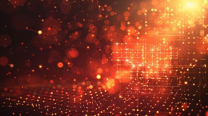 Poster - Abstract Red and Orange Grid with Glowing Lights