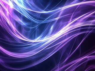 Fototapete - Abstract digital artwork featuring flowing, vibrant neon light trails in shades of purple and blue, creating a dynamic, futuristic design.