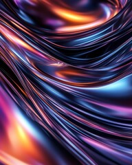 Poster - Abstract metallized waves in vibrant hues create a dazzling, fluid visual effect, ideal for modern backgrounds and creative digital designs.