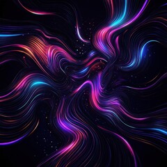 Leinwandbilder - Abstract neon light trails forming mesmerizing swirls and curves in a dark background, creating a dynamic and vibrant visual effect.