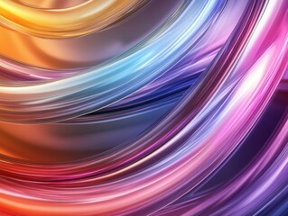 Poster - Colorful abstract background with flowing, shiny ribbons in vibrant shades of orange, blue, purple, and pink. Perfect for artistic and creative projects.