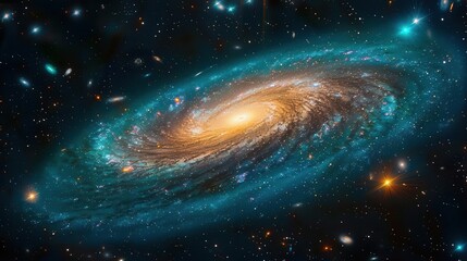 design an aweinspiring spiral galaxy with bright stars, side view, emphasizing celestial wonder, sci