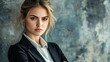 © savittree - Determined businesswoman with intense gaze, blank right side for company branding