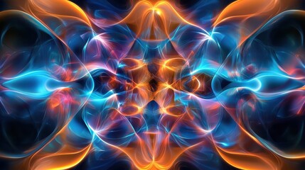 Poster - Vibrant abstract light pattern with blue, orange, and pink swirls, creating a dynamic and colorful visual effect.