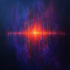 Fototapete - Vibrant abstract soundwave in a colorful spectrum of blue and red hues, creating a dynamic visual representation of audio waves.