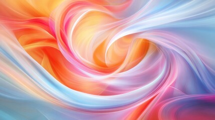 Poster - Vibrant abstract swirl of orange, pink, and blue colors, creating a dynamic, fluid motion and blending effect, perfect for backgrounds and designs.
