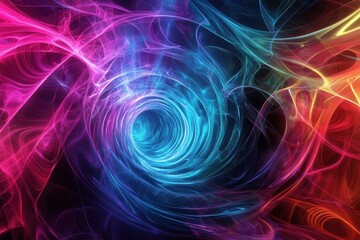 Poster - Vibrant abstract vortex with swirling colors of blue, pink, and purple, creating a dynamic and visually captivating digital artwork.