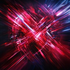 Fototapete - Vibrant digital abstraction with dynamic red and blue light streaks, creating an energetic and futuristic visual effect.