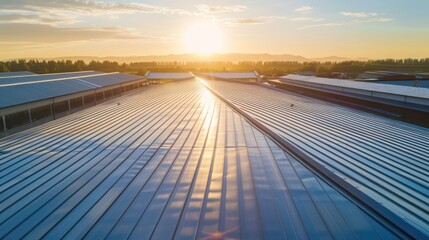 Poster - Metal Roof with Sunset Reflections at Golden Hour