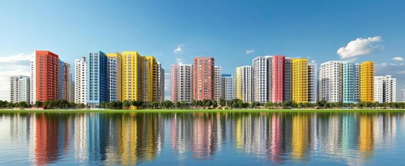 City flat design side view urban development theme water color vivid