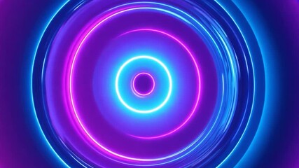 Poster - Mesmerizing neon circles pulsating and swirling in vibrant blue and pink hues create an energetic, futuristic visual experience. Perfect for tech and sci-fi themes