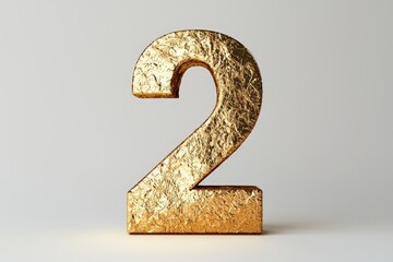 Wall Mural - the number two / 2 made out of gold - isolated top view product photo on white background