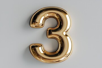 Wall Mural - the number three / 3 made out of gold - isolated top view product photo on white background