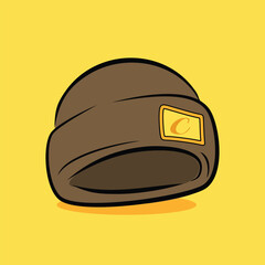 A drawing of cap and winter Cap Icon Base Ball Hat Design Vector Art Illustration  brown color cap with off white background 