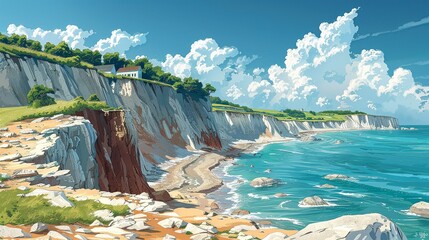 Canvas Print - A powerful image of a coastal area affected by erosion and rising sea levels, emphasizing the need for environmental protection and climate change adaptation. high resolution Illustration, in the