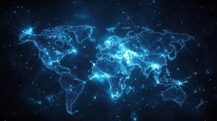 Poster - A World Map with a Network of Interconnected Lines and Bright Spots