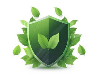 Poster - A green shield surrounded by leaves, perfect for nature-inspired designs and eco-friendly concepts