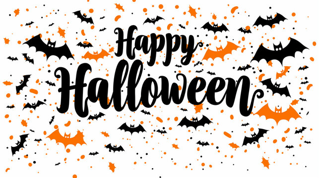 Sign for Halloween with pumpkins, bats, and 