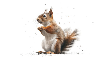 A squirrel is sitting on the ground with its head down isolated on a transparent background