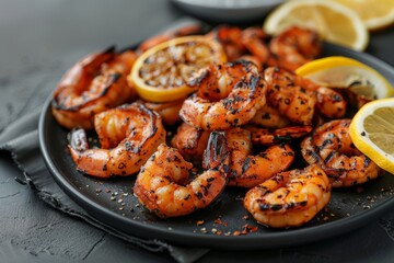 Wall Mural - grilled prawns on plate