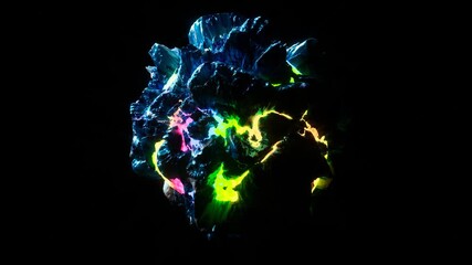 Wall Mural - 3d render video animation abstract damaged 3d planet earth , moon or asteroid in spherical shape with big holes in organic rough pattern on surface in outer space with green magma plasma core inside