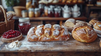 Sticker - Freshly Baked Bread on a Rustic Wooden Table