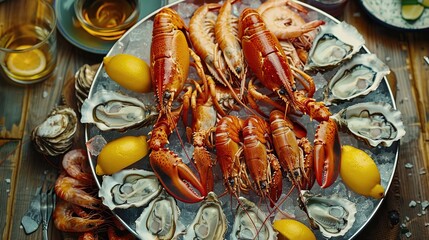 Sticker - Seafood Delicacy: Lobsters, Oysters, and Shrimp on Ice