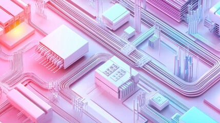 Fiber network flat design top view technology infrastructure theme 3D render colored pastel