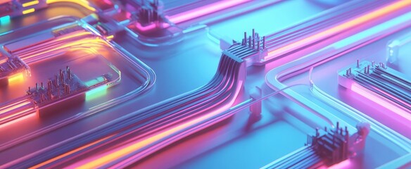 Fiber network flat design top view technology infrastructure theme 3D render colored pastel